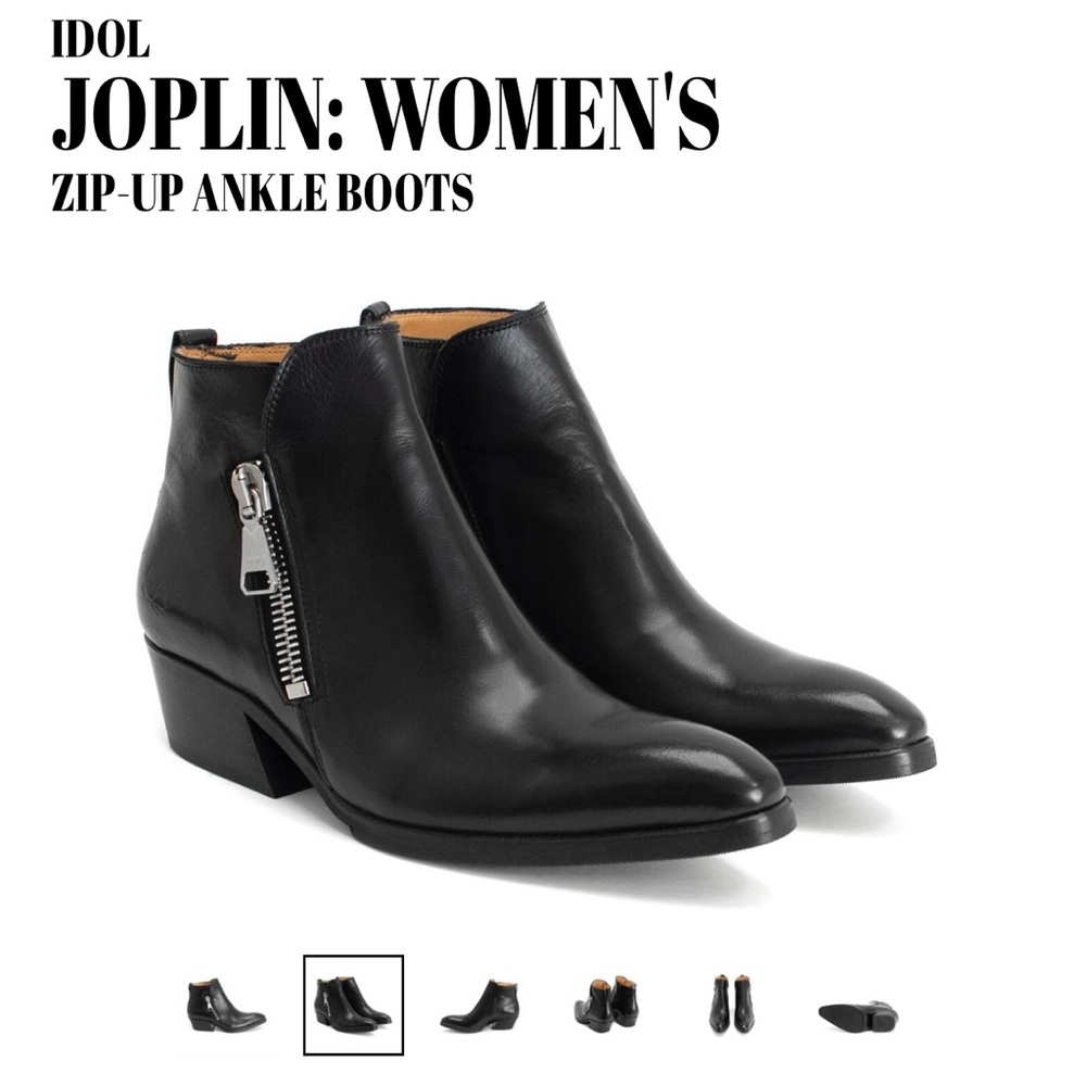 John Fluevog Black Leather Ankle Booties with Zipper Joplin W